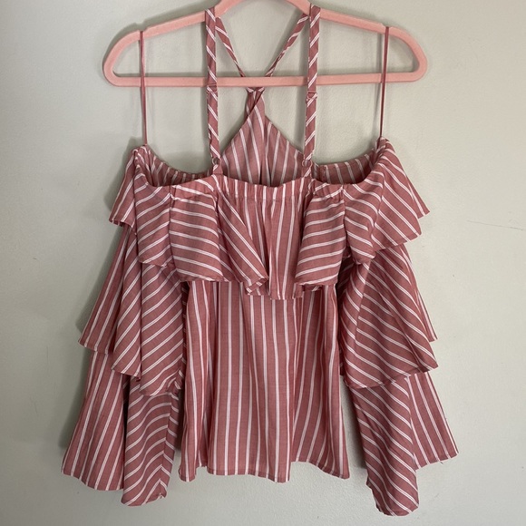 Express Striped Tiered Sleeve Cold Shoulder Top - XXS - Picture 6 of 9